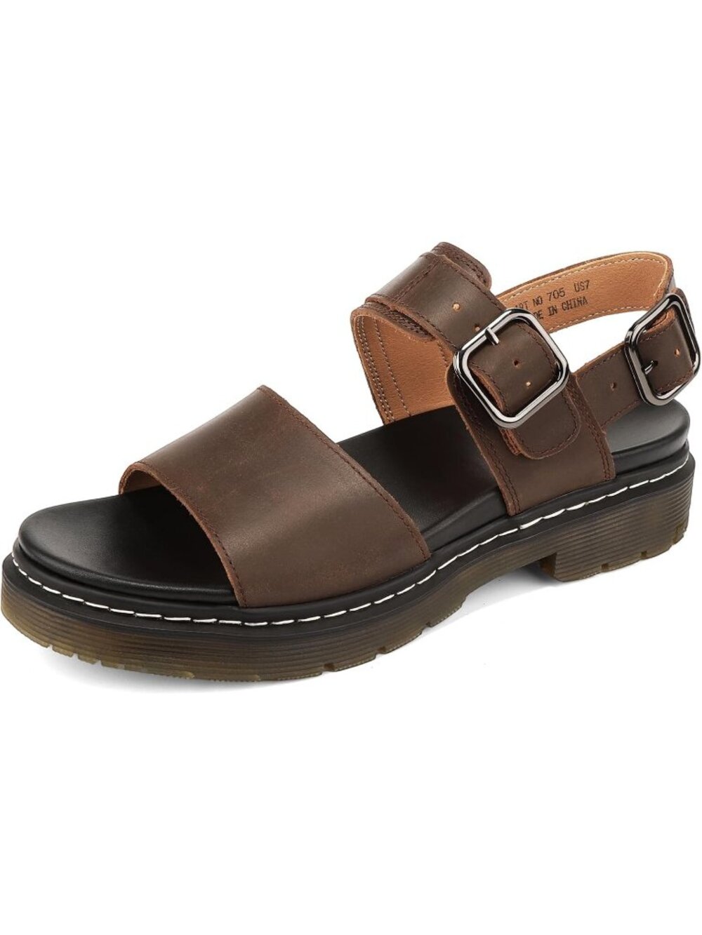 Women's Coffee Brown Arch Support Genuine Leather Platform Wedge Sandal Shoes